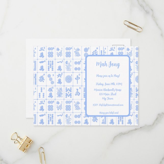 Mah Jong-vykort för spelinbjudan Inbjudan Vykort (Fram/Back In Situ)