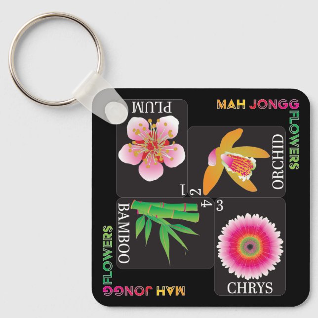 Mah Jongg 4 Flowers Keychain Nyckelring (Framsida)