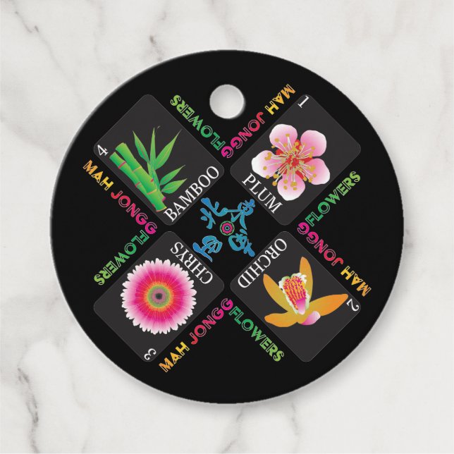 Mah Jongg 4 Flowers Märkre Gåvor Etiketter (Framsida)