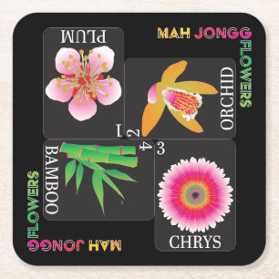 Mah Jongg 4 Flowers Underlägg Papper Kvadrat