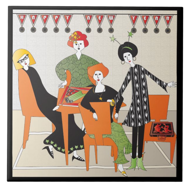 Mah Jongg Banner nyår Kakelplatta (Framsidan)