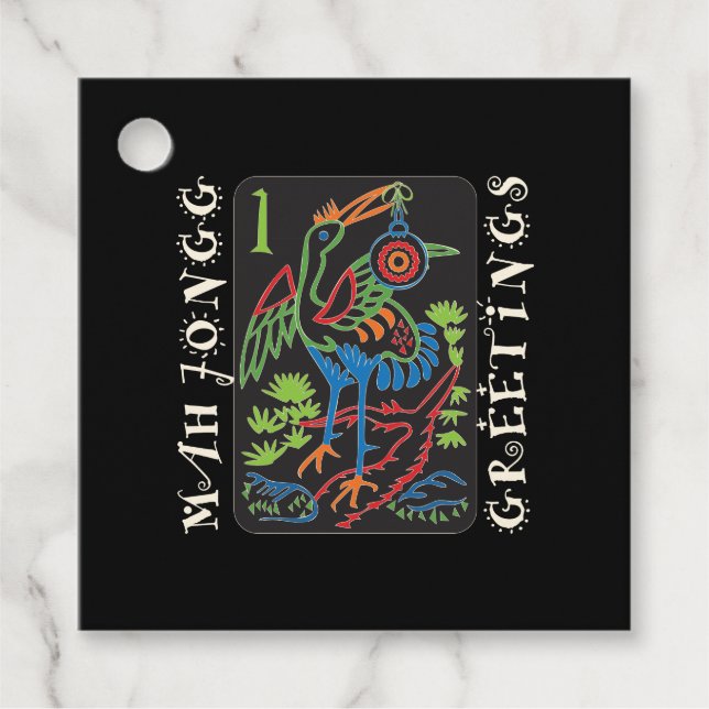 Mah Jongg Bird Hälsning Gift Märkre Gåvor Etiketter (Framsida)
