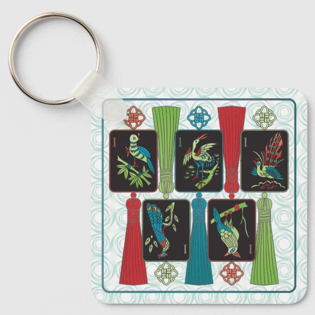 Mah Jongg Bird Tassels Keychain Nyckelring (Framsida)