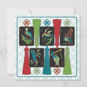 Mah Jongg Bird Tassels-plattkort