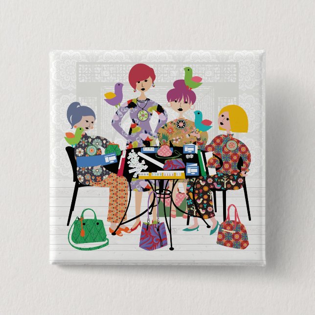 Mah Jongg Birds Button Knapp (Framsida)