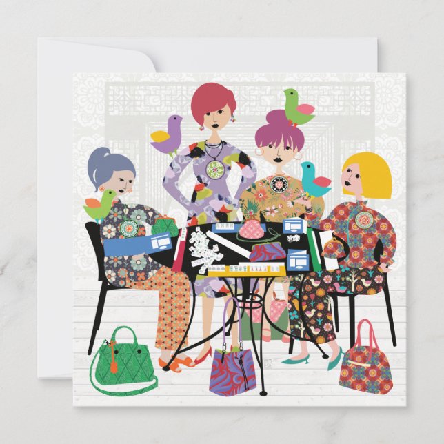 Mah Jongg Birds Flat Card Julkort (Framsida)