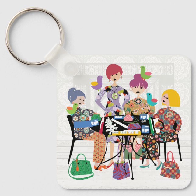 Mah Jongg Birds Keychain Nyckelring (Framsida)