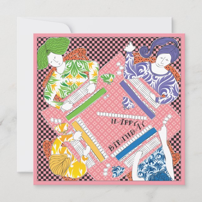 Mah Jongg Birthday-spelkort Inbjudningar (Framsida)