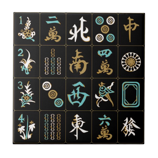 Mah Jongg Black/Aqua/Sand Tile Kakelplatta (Framsidan)