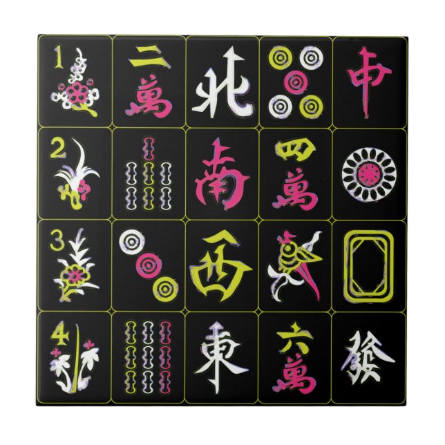 Mah Jongg Black/Fuchsia/Lime Tile Kakelplatta (Framsidan)