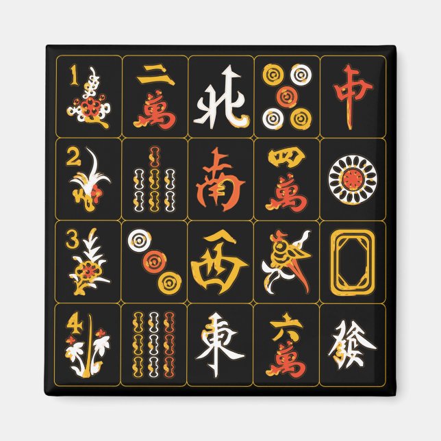 Mah Jongg Black/Orange/Gult Magnet (Framsidan)