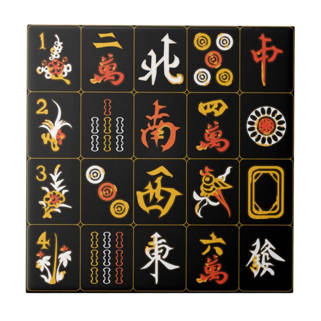 Mah Jongg Black/Orange/Gult Tile Kakelplatta (Framsidan)