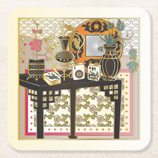 Mah Jongg Bord Underlägg Papper Kvadrat (Framsidan)