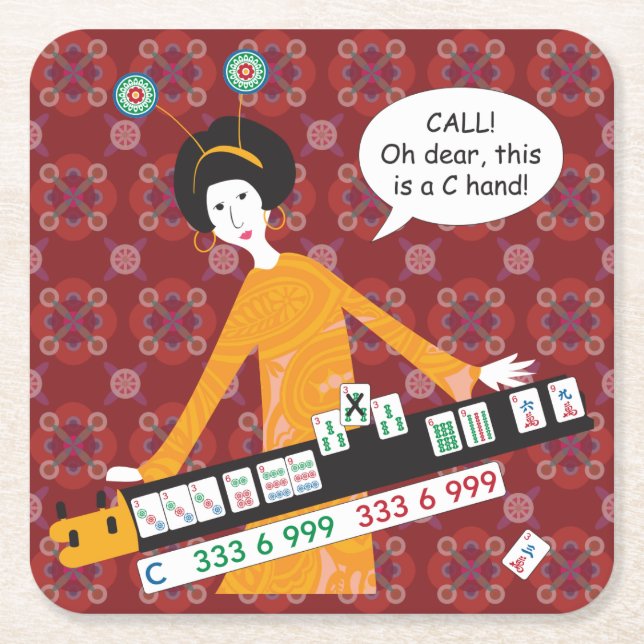 Mah Jongg C Hand Coasters Underlägg Papper Kvadrat (Framsidan)