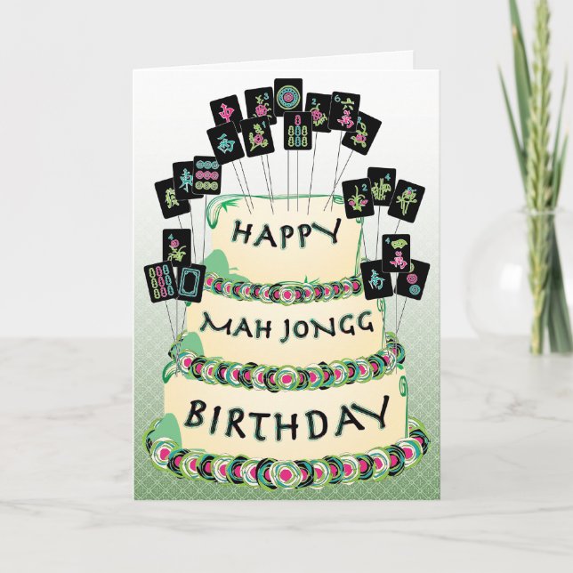 Mah Jongg Cake Birthday Card Kort (Framsida)