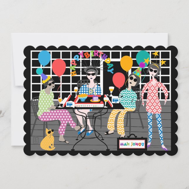 Mah Jongg Cat Birthday Card Tack Kort (Framsida)