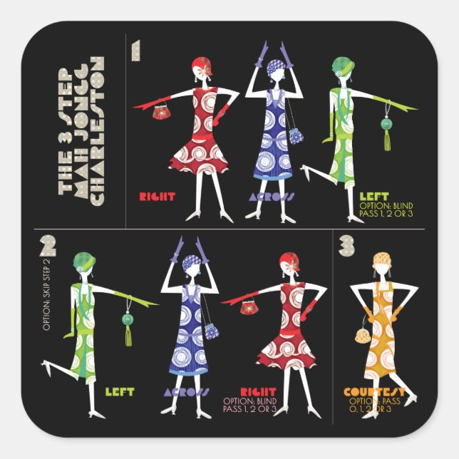 Mah Jongg Charleston Stickers Fyrkantigt Klistermärke (Framsida)