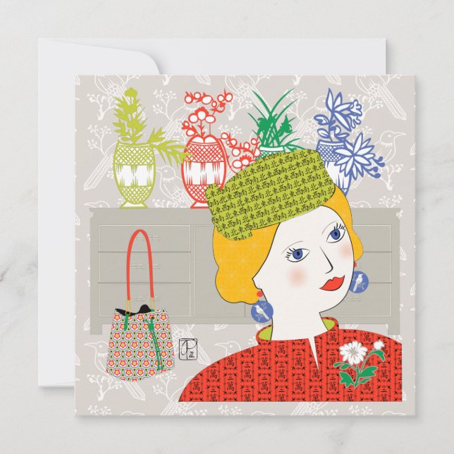 Mah Jongg Dam 03-platskort Inbjudningar (Framsida)