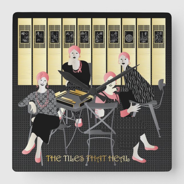 Mah Jongg de tallrikar som läker Fyrkantig Klocka (Framsida)