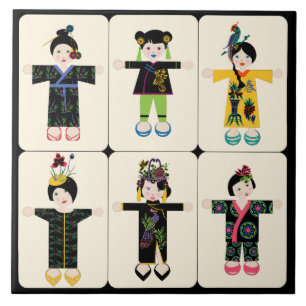Mah Jongg Dolls Tile Kakelplatta