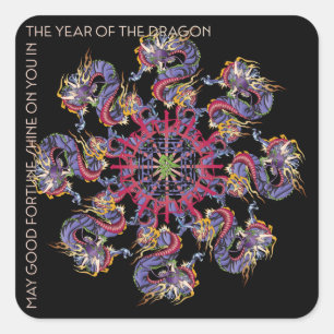 Mah Jongg Dragon Year Stickers Fyrkantigt Klistermärke