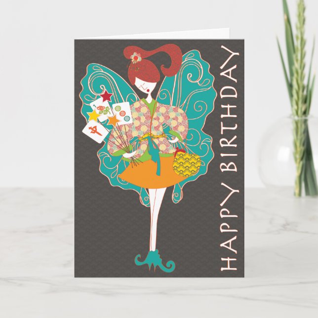 Mah Jongg Fairy Birthday Card Kort (Framsida)