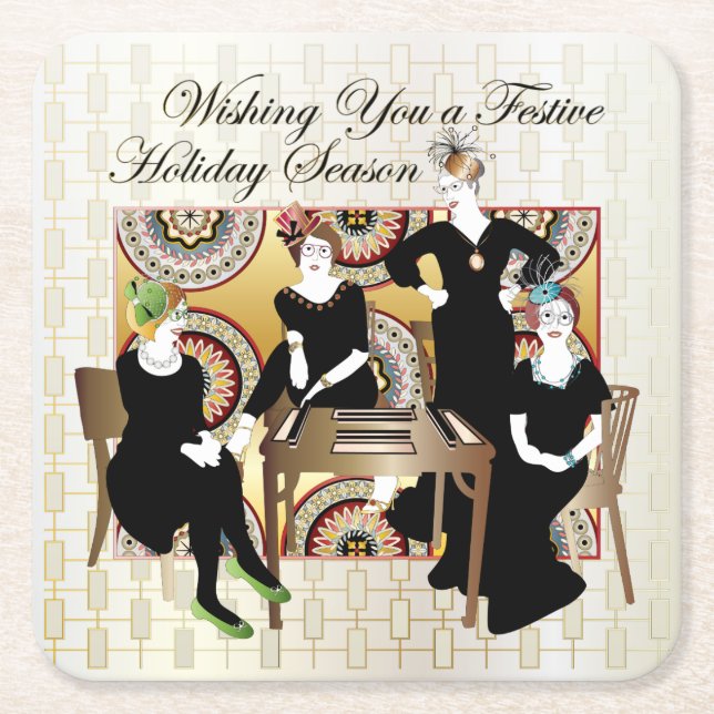 Mah Jongg Festive Underlägg Papper Kvadrat (Framsidan)