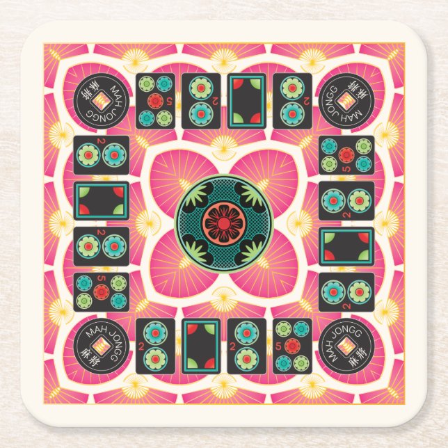 Mah Jongg Fläkt 2025 Underlägg Papper Kvadrat (Framsidan)
