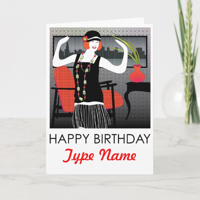 Mah Jongg Flapper Dancer Birthday Card Kort (Framsida)