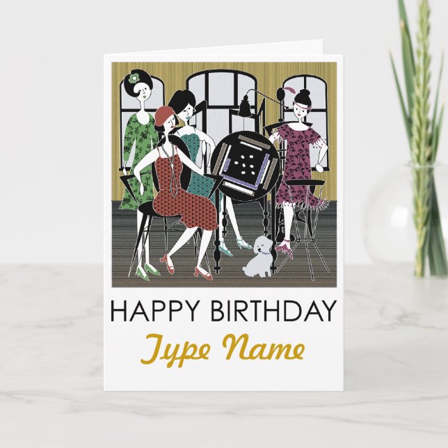Mah Jongg Flappers Hund Birthday Card Kort (Framsida)