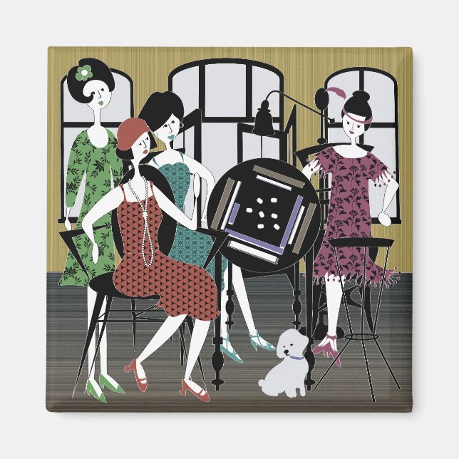 Mah Jongg Flappers Hund Magnet (Framsidan)