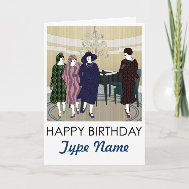 Mah Jongg Flappers Lounge Birthday Card Kort (Framsida)