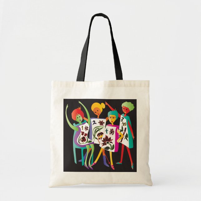 Mah Jongg Flower Dance Tote Bag Tygkasse (Framsidan)