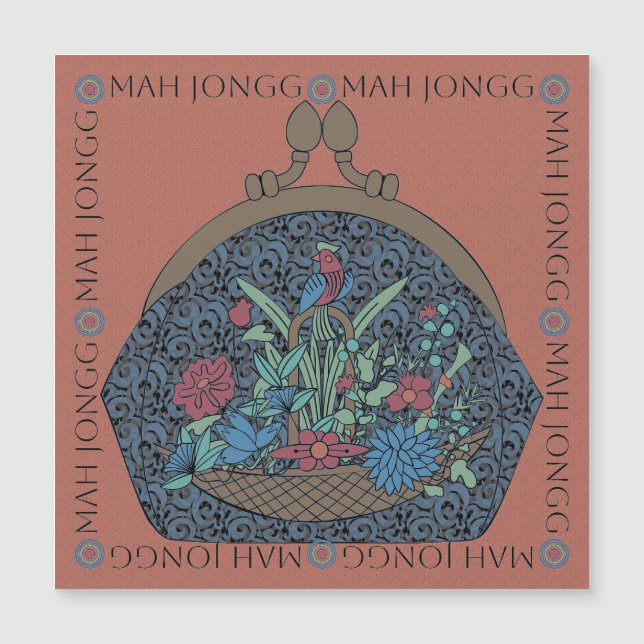 Mah Jongg Flower Purse Flat Magnet (Framsida)