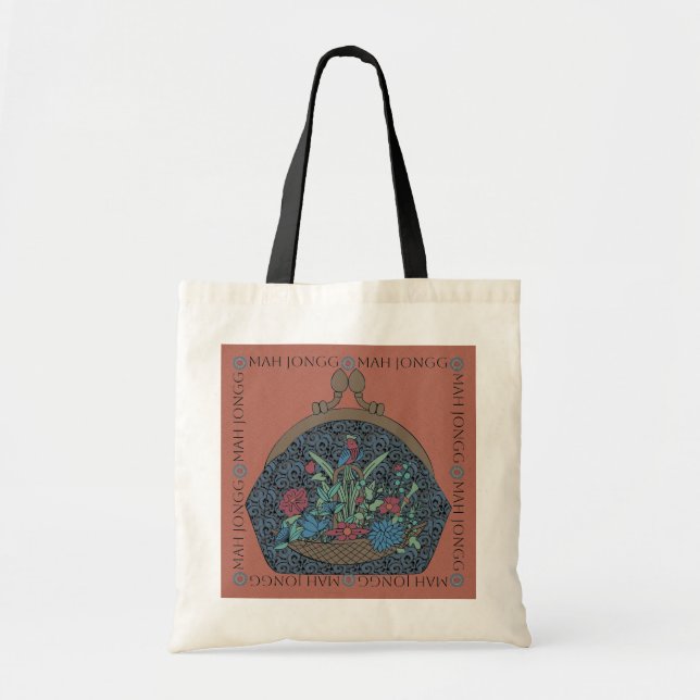 Mah Jongg Flower Purse Tote Tygkasse (Framsidan)