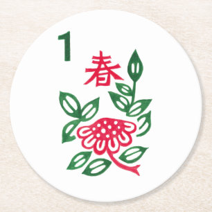 Mah Jongg Flower Underlägg Papper Rund