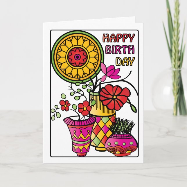 Mah Jongg Flowers 01 Birthday Card Kort (Framsida)