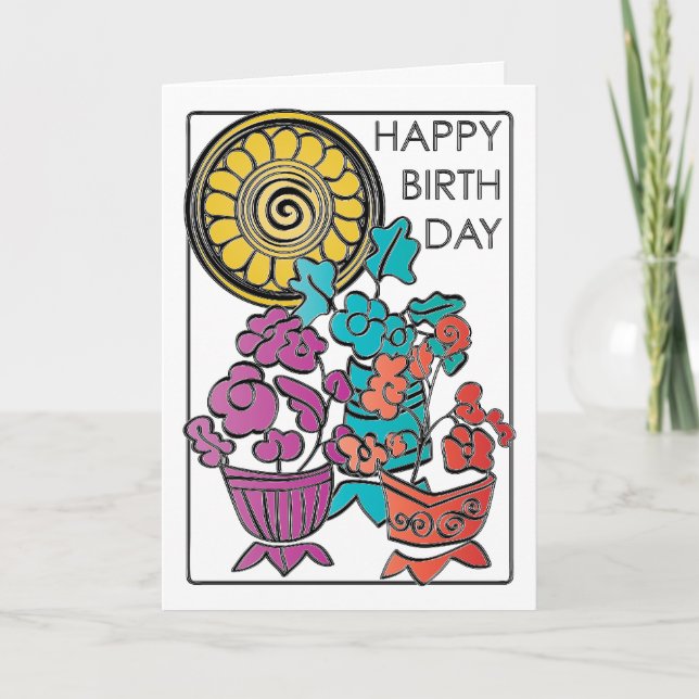 Mah Jongg Flowers 02 Birthday Card Kort (Framsida)