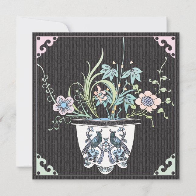 Mah Jongg Flowers/Birds Flat Card Inbjudningar (Framsida)