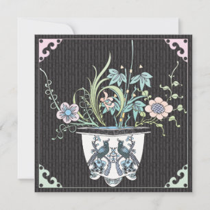 Mah Jongg Flowers/Birds Flat Card Inbjudningar