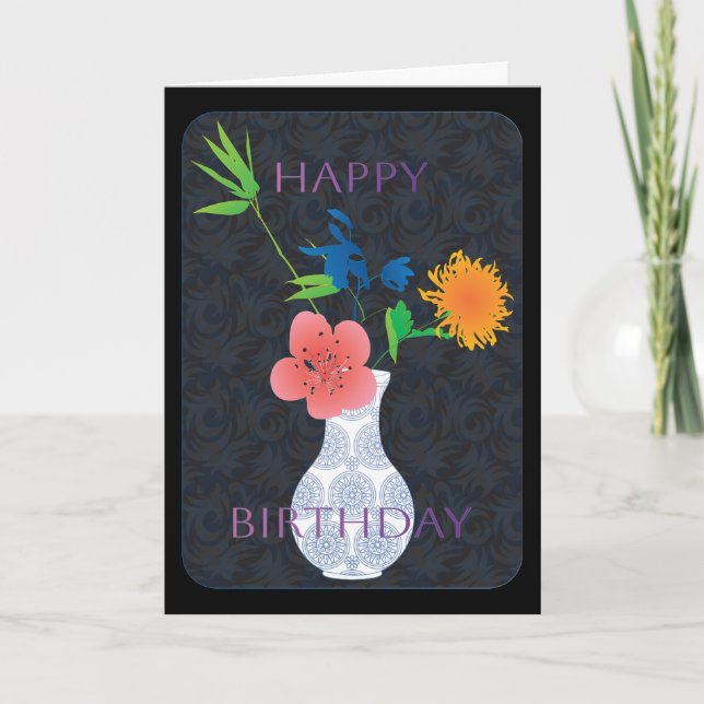 Mah Jongg Flowers Birthday Card Tack Kort (Framsida)