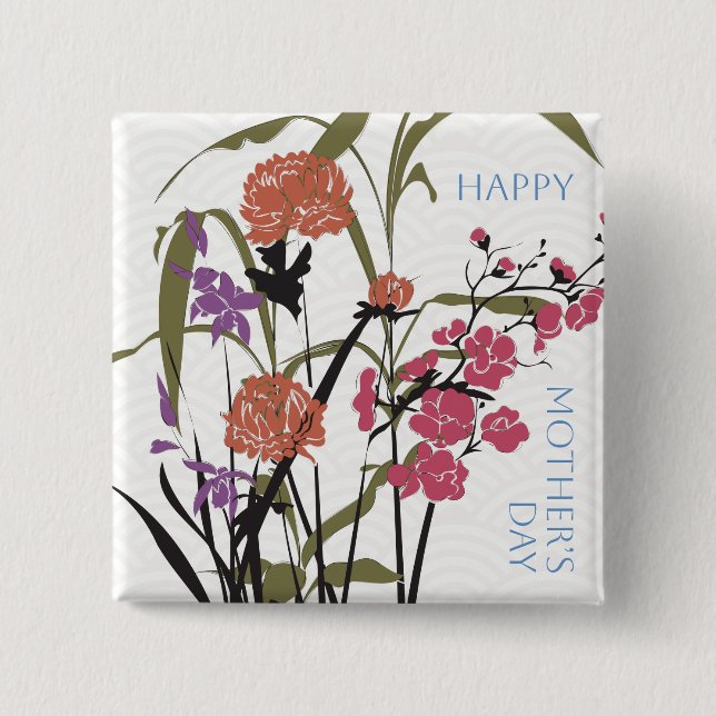 Mah Jongg Flowers Mor' Button Knapp (Framsida)