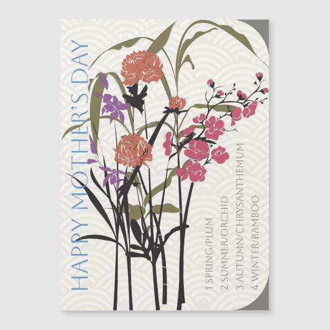 Mah Jongg Flowers Mor Day Flat Magnet (Framsida)