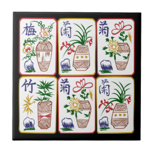 Mah Jongg Flowers & One Circles Kakelplatta