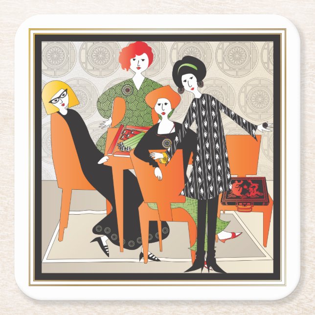 Mah Jongg Game Underläggs Underlägg Papper Kvadrat (Framsidan)