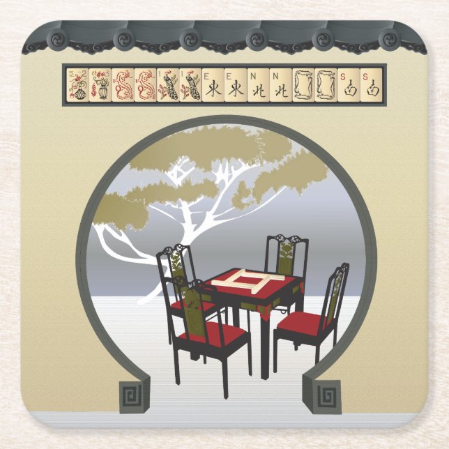 Mah Jongg Garden Underläggs Underlägg Papper Kvadrat (Framsidan)