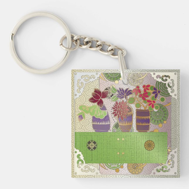 Mah Jongg Grönt Bord Keychain (Framsidan)