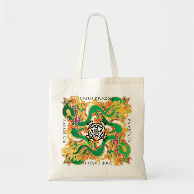 Mah Jongg Grönt Dragon Bag Tygkasse (Framsidan)