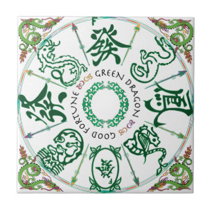 Mah Jongg Grönt Dragon Tile Kakelplatta