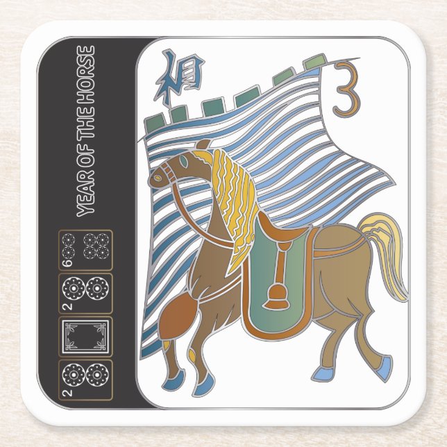 Mah Jongg Horse Underläggs Underlägg Papper Kvadrat (Framsidan)